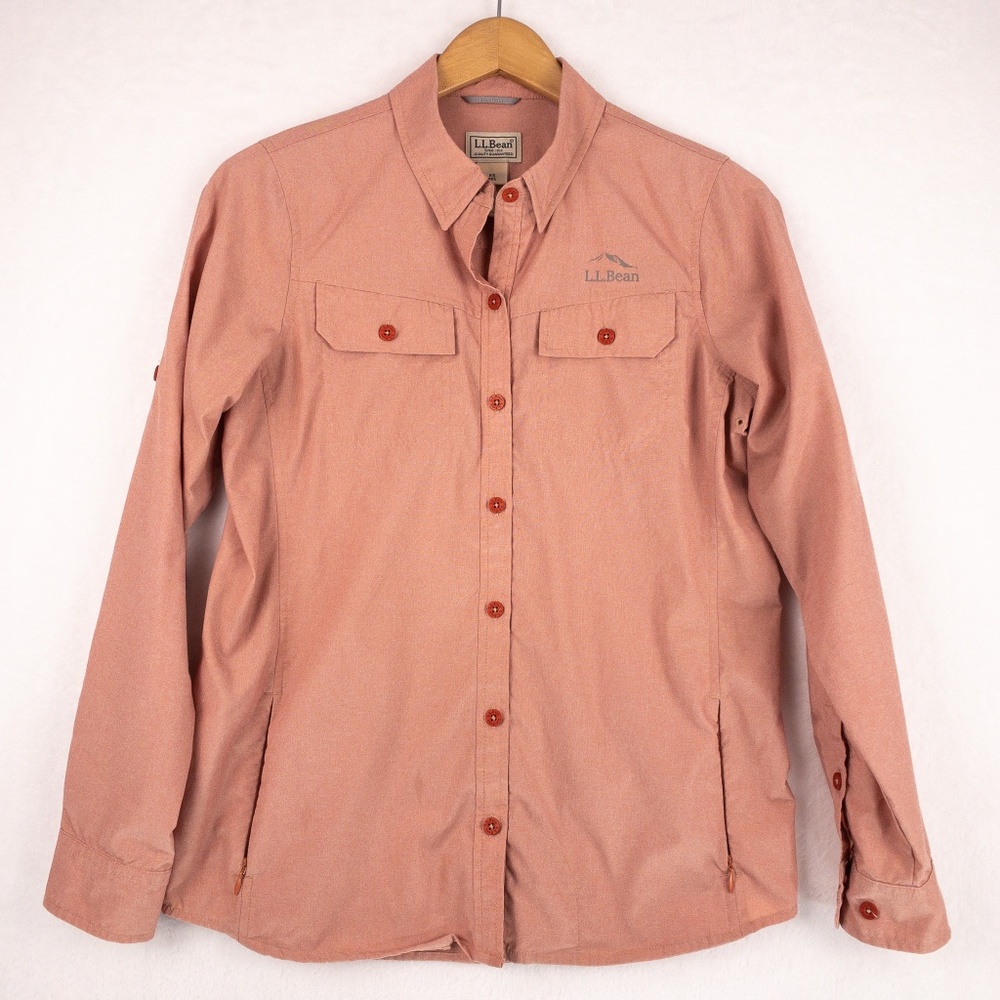 L.L.Bean Shirt Womens Extra Small Button Down Long Sleeve Pink Hiking Sun